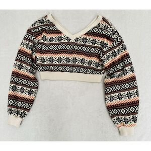 Zaful Women's Fair Isle Cropped Sweater Size XL Beige Black‎ Pullover